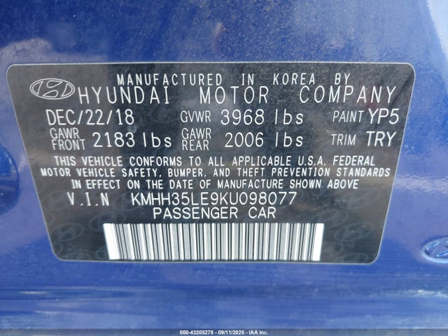KMHH35LE9KU098077 Hyundai gdi nu