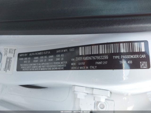 2022 ALFA ROMEO GIULIA ZARFAMBN7N7663299 Photo 8