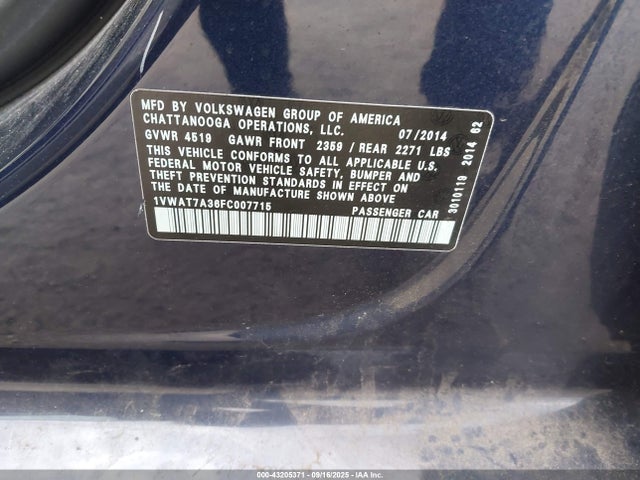 Volkswagen Passat 2015 1VWAT7A36FC007715 Image 9