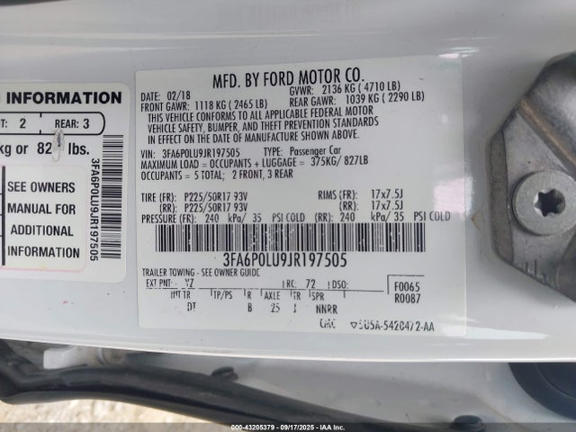 Ford 2.0l 4v atk hev 2018 3FA6P0LU9JR197505 Image 9