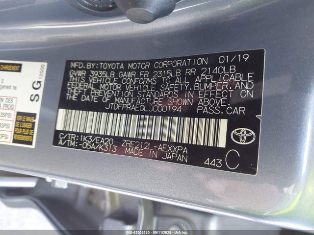 JTDFPRAE0LJ000194 Toyota 2zr-fae