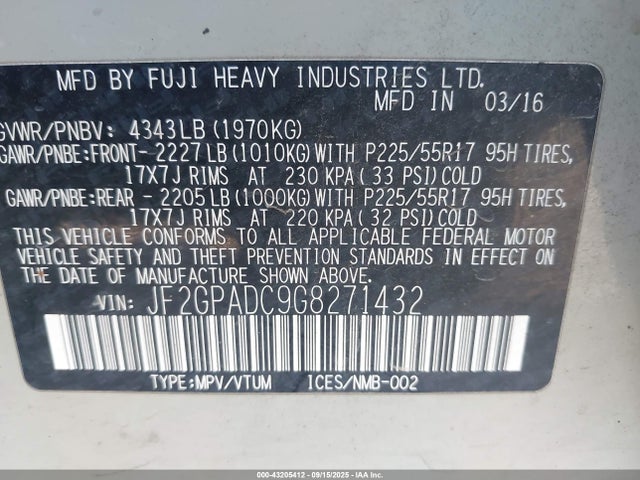 JF2GPADC9G8271432 Subaru Crosstrek 2.0i Premium