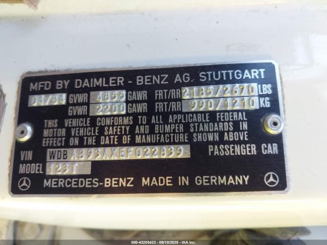1984 MERCEDES-BENZ 300 WDBAB93AXEF022839 Photo 8