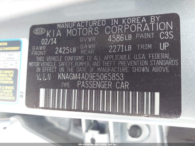 KIA dohc mpi theta ii 2014 KNAGM4AD9E5065853 Image 9