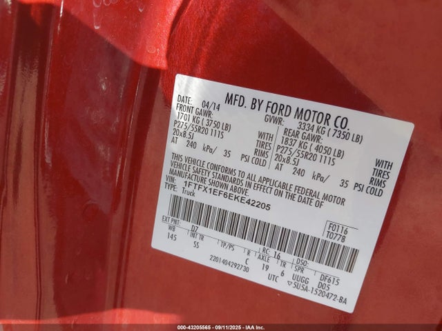 Ford F-150 2014 1FTFX1EF6EKE42205 Image 9