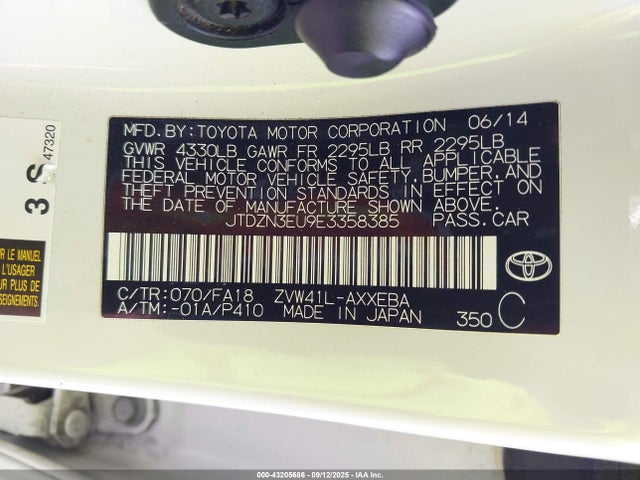 Toyota 2zr-fxe+5jm 2014 JTDZN3EU9E3358385 Image 9