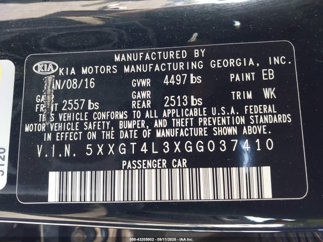 5XXGT4L3XGG037410 KIA t-gdi theta ii