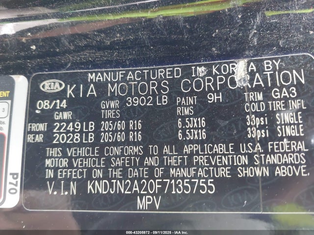 KNDJN2A20F7135755 KIA dohc gdi gamma