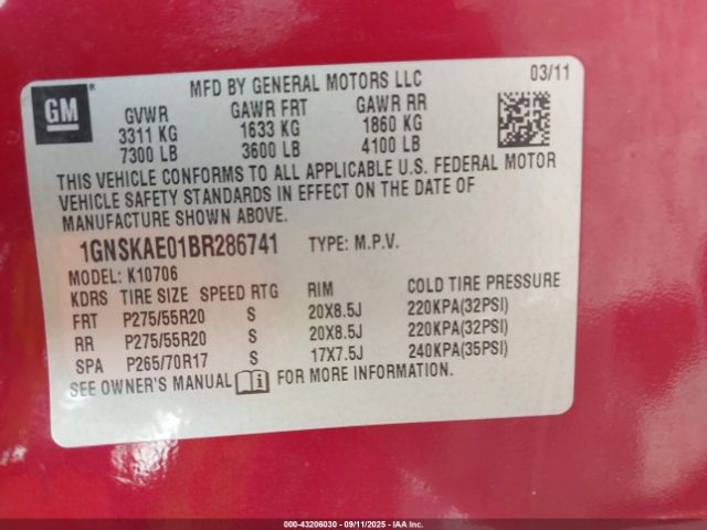 2011 CHEVROLET TAHOE 1GNSKAE01BR286741 Photo 8