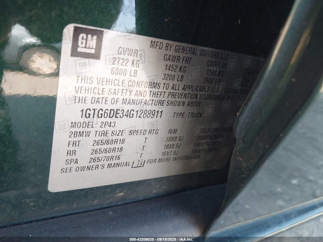 1GTG6DE34G1288911 GMC lfx - sidi, vvt, e85 max, aluminum