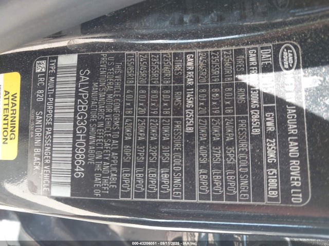 SALVP2BG3GH098646 Land Rover gtdi lev3 sulev30