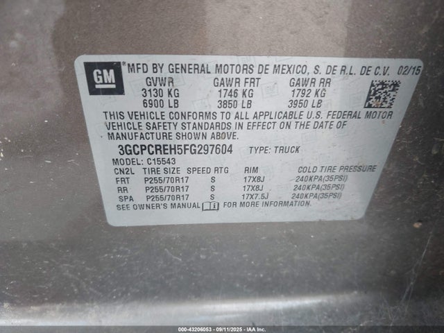 3GCPCREH5FG297604 Chevrolet lv3 - vvt, aluminum, e85 max