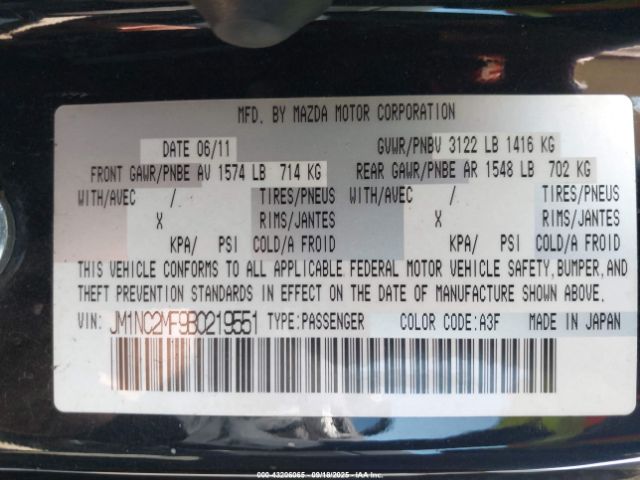 2011 MAZDA MX-5 MIATA JM1NC2MF9B0219551 Photo 8