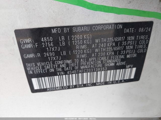 2025 SUBARU OUTBACK 4S4BTAFC2S3138353 Photo 8