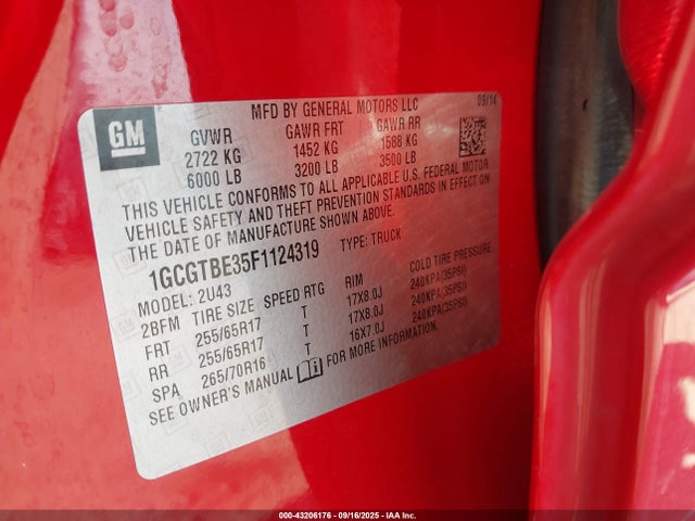 Chevrolet lfx - sidi, vvt, e85 max, alum 2015 1GCGTBE35F1124319 Image 8