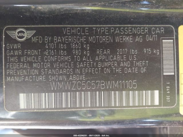 2011 MINI COOPER S COUNTRYMAN WMWZC5C57BWM11105 Photo 8