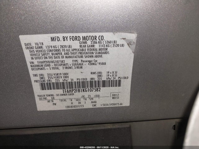 Ford Taurus Limited 2019 1FAHP2F81KG107582 Image 9