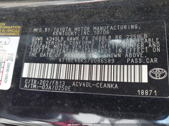 2007 TOYOTA CAMRY 4T1BE46K57U086589 Photo 8
