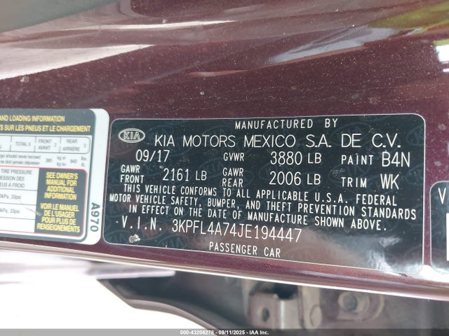 3KPFL4A74JE194447 KIA mpi nu