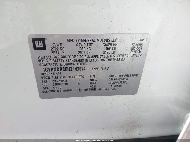 1GYKNDRS8HZ143074 Cadillac lgx - di: direct injection, vvt: variable valve timing, alum, gen 2