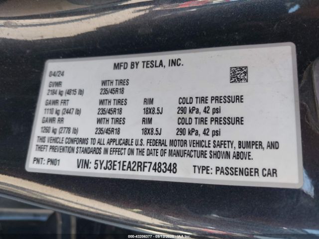 2024 TESLA MODEL 3 5YJ3E1EA2RF748348 Photo 8