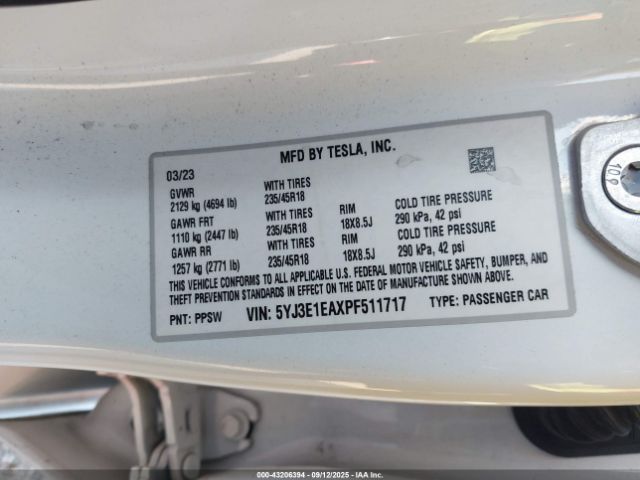 2023 TESLA MODEL 3 5YJ3E1EAXPF511717 Photo 8
