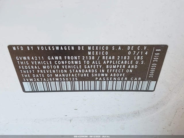 Volkswagen Jetta 2015 3VW2K7AJ6FM350125 Image 9