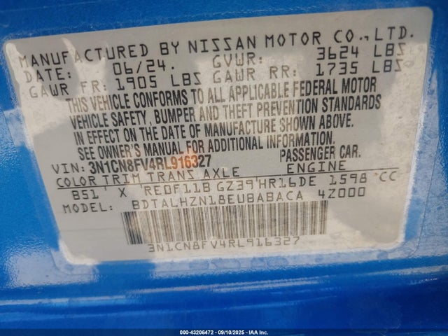 3N1CN8FV4RL916327 Nissan Versa