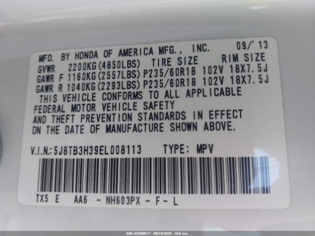 2014 ACURA RDX 5J8TB3H39EL008113 Photo 8