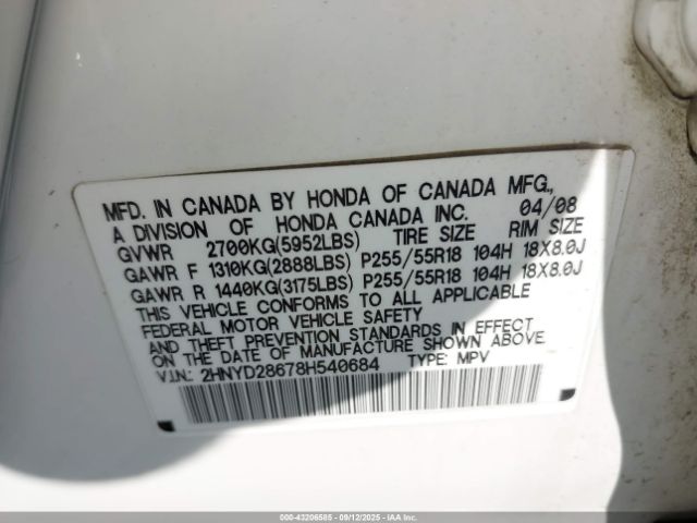 2008 ACURA MDX 2HNYD28678H540684 Photo 8