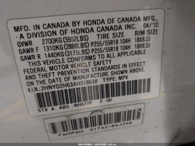 2010 ACURA MDX 2HNYD2H63AH518638 Photo 8