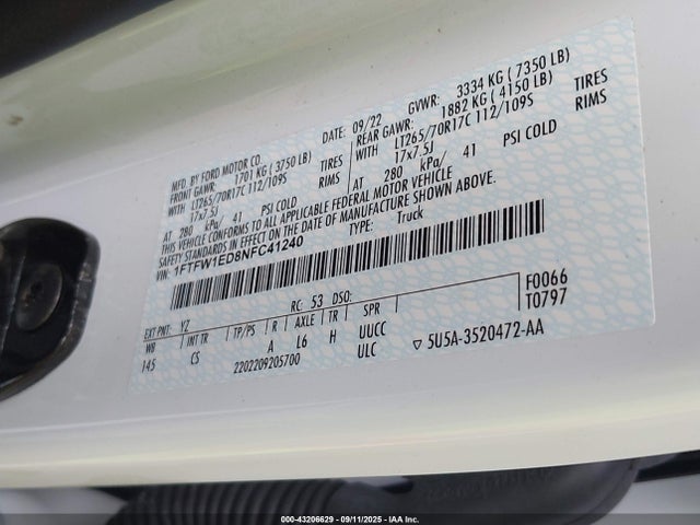 Ford hev 2022 1FTFW1ED8NFC41240 Image 93
