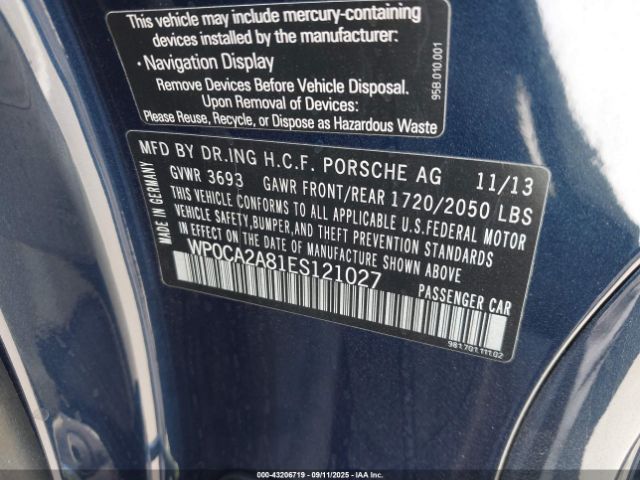 2014 PORSCHE BOXSTER WP0CA2A81ES121027 Photo 8