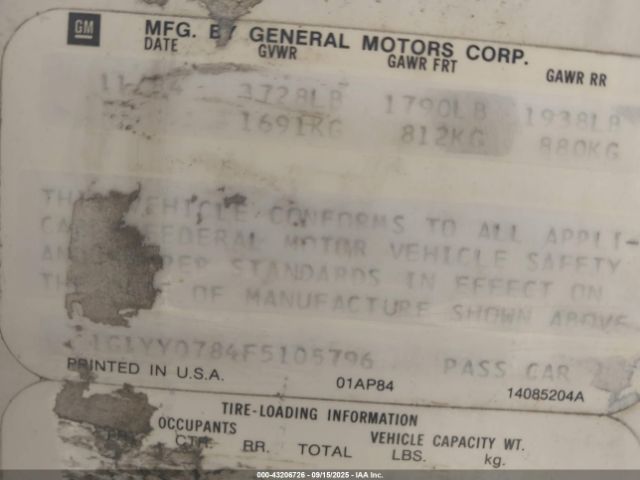 1985 CHEVROLET CORVETTE 1G1YY0784F5105796 Photo 8