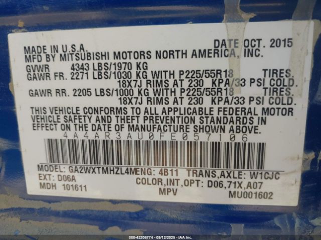 2015 MITSUBISHI OUTLANDER SPORT 4A4AR3AU0FE057106 Photo 8