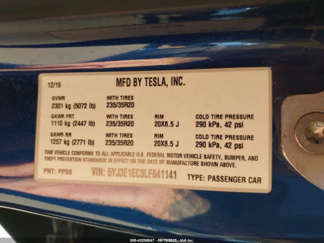 2020 TESLA MODEL 3 5YJ3E1EC3LF641141 Photo 8