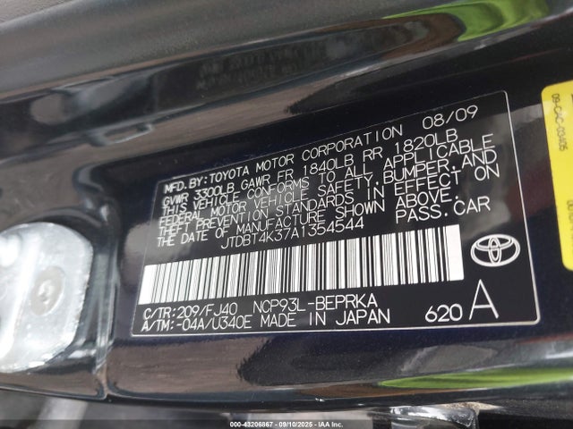 2010 Toyota Yaris მანქანა იყიდება აუქციონზე, vin: JTDBT4K37A1354544, აუქციონის ნომერი: 43206867