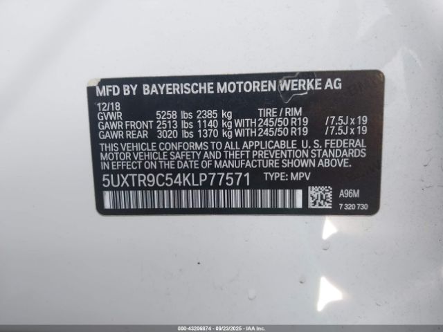 2019 BMW X3 5UXTR9C54KLP77571 Photo 8