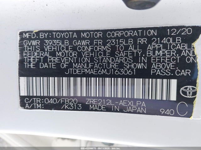 JTDEPMAE6MJ163061 Toyota 2zr-fae