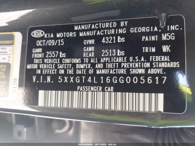 5XXGT4L16GG005617 KIA t-gdi gamma