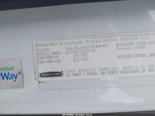 3AKJGLD55GSFN4487 Freightliner detroit diesel dd15 ev
