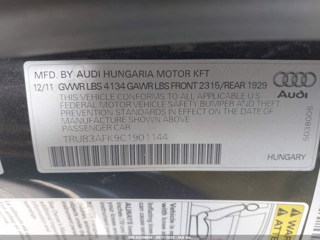 2012 AUDI TT RS TRUB3AFK9C1901144 Photo 8