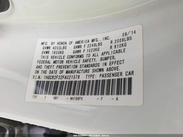 1HGCR2F32FA021579 Honda k24w1