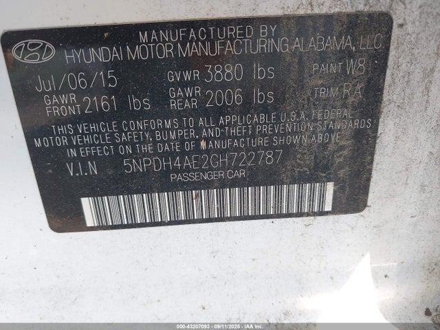 Hyundai dohc mpi nu 2016 5NPDH4AE2GH722787 Image 9