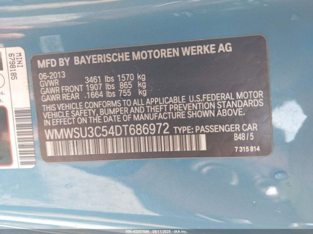 2013 MINI HARDTOP WMWSU3C54DT686972 Photo 8