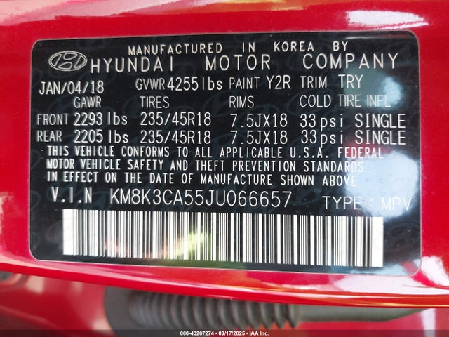 Hyundai Kona Limited 2018 KM8K3CA55JU066657 Image 9