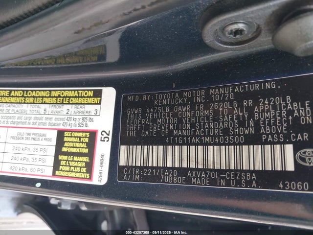 4T1G11AK1MU403500 Toyota a25a-fks