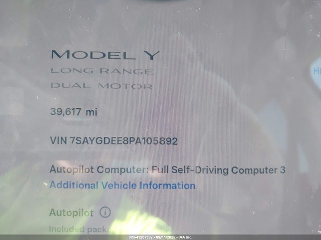 7SAYGDEE8PA105892 Tesla Model Y