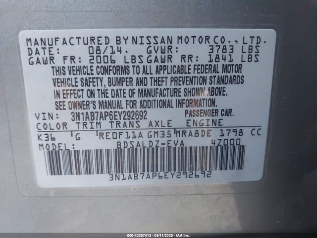 3N1AB7AP6EY292692 Nissan 2014