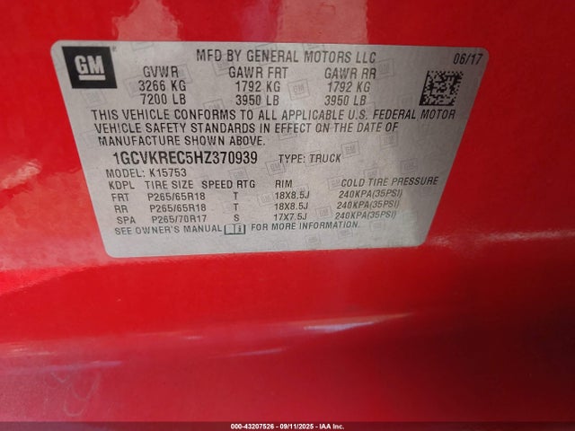 1GCVKREC5HZ370939 Chevrolet l83 - sidi: spark ignited direct injection, vvt: variable valve timing, afm, e85 max, alum